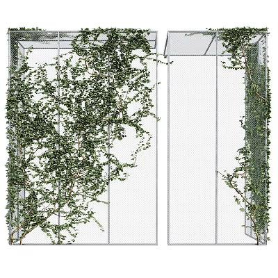 Lush Green Vines Climbing White Grid Frame On Interior Wall With Decorative Foliage 3d model