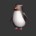 Cute 3D Penguin Character With Yellow Eyebrows Orange Beak And Pink Feet