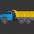 Blue And Yellow Heavy Duty Dump Truck With Large Cargo Bed And Wheels