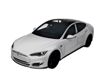 Sleek White Tesla Electric Sedan With Black Roof And Black Wheels 3d model