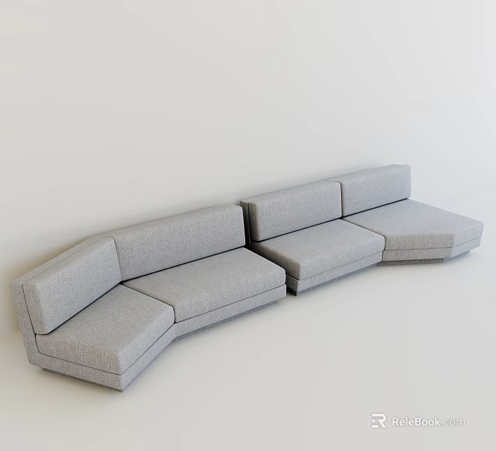 Modern Curved Irregular Shaped Sofa with Modular Design and Gray Fabric Upholstery 3d model