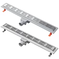 Stainless Steel Long Strip Floor Drain With Drainage Holes Connecting Pipe And Orange Fasteners