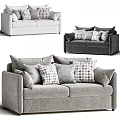 Modern Two Seater Sofa In Grey Fabric With Multiple Checkered Pillows 3d model