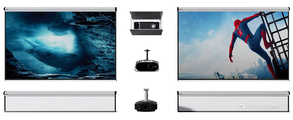 High Definition Projection Surveillance System With Projectors Screens And Cameras 3d model 