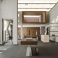 Modern Clothing Store Interior With Brick Wall Wooden Racks And Fashion Display Areas
