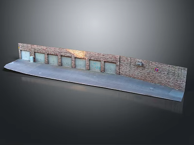 Industrial Brick Wall Building With Multiple Roll-up Doors And Front Flat Area 3d model