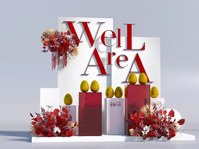 Elegant Well Area Photo Check-in Spot With Red Flowers Yellow Fruits And Decorations 3d model