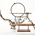Ornament Decor Combination With Black Ring Wooden Shelf Metal Stand Bird Decoration Chains