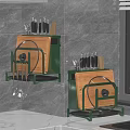 Green Wall Mounted Kitchen Utensil Organizer With Knives Cutting Board Spatulas And Pot Lids