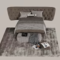 Elegant Double Bed With Tufted Headboard Decorative Pillows And Bed Bench With Throw Blanket 3d model
