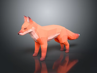 Low Poly Orange Fox 3D Model with Reflective Surface and Stylized Design 3d model