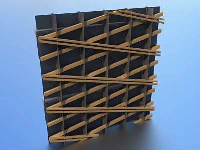 Geometric Wooden And Black Grid Panel Structure For Decorative 3d model