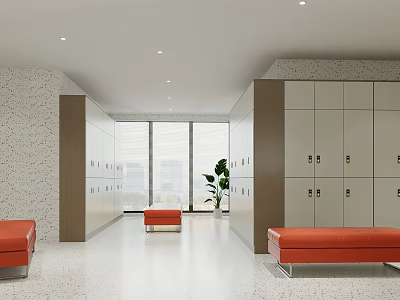 Spa Sauna Changing Room With Lockers Benches And Large Windows 3d model