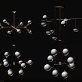 Modern Chandeliers with Golden Metal Frames and White Spherical Bulbs for Interior Decor