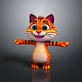 Cute 3D Animated Cartoon Cat With Orange Striped Fur Green Eyes And Open Arms