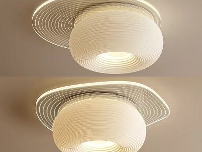 Modern Ceiling Light With White Striped Lampshade And Circular Light Strip 3d model