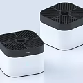 Two White Square mg Digital Gadgets with Black Grille Tops and Modern Design