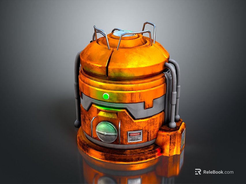 Orange Desert Landscape With Rustic Mechanical Structure And Green Lights 3d model 