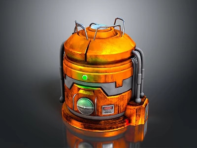 Orange Desert Landscape With Rustic Mechanical Structure And Green Lights 3d model