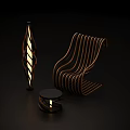 Modern Curved Wooden Leisure Chair Design With Matching Side Table And Floor Lamp