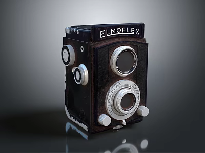 Vintage ELMOFLEX Twin Lens Camera With Retro Black Body And Silver Dials 3d model