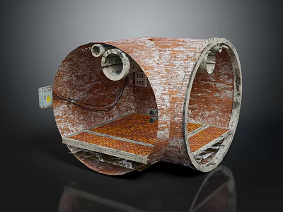 Industrial Circular Pipe Structure with Red Brick Exterior and Metal Interior Platform Design 3d model