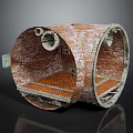 Industrial Circular Pipe Structure with Red Brick Exterior and Metal Interior Platform Design 3d model