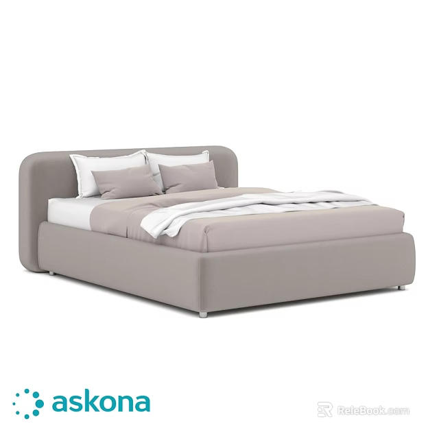 Modern Light Gray Upholstered Double Bed With Soft Headboard And Bedding 3d model 