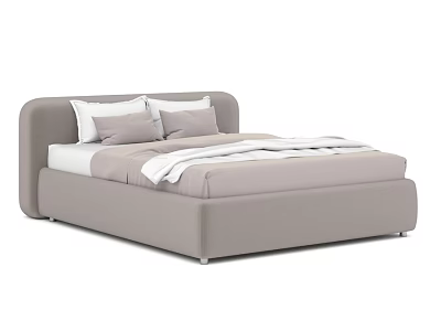 Modern Light Gray Upholstered Double Bed With Soft Headboard And Bedding 3d model