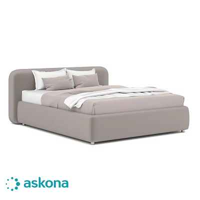 Modern Light Gray Upholstered Double Bed With Soft Headboard And Bedding 3d model