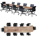 Modern Wooden Conference Table With Black Rolling Office Chairs For Office Meeting Room