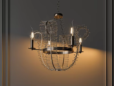 Modern Openwork Metal Chandelier With Crystal Droplets And Hanging Light Design For Living Area 3d model
