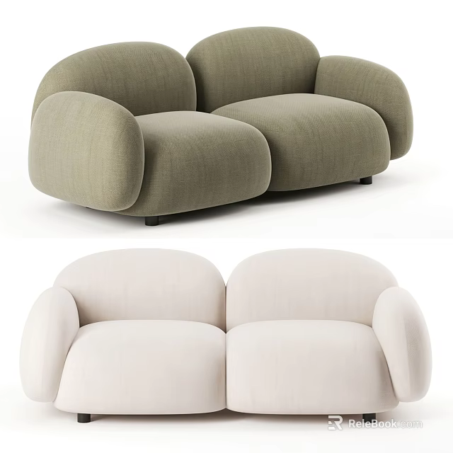 Modern minimalist two-seater sofa in green and beige with curved armrests comfortable upholstered design 3d model 