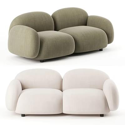 Modern minimalist two-seater sofa in green and beige with curved armrests comfortable upholstered design 3d model