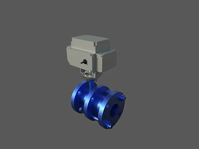 Industrial Electric Ball Valve With Blue Body And Gray Actuator For Pipeline Systems 3d model