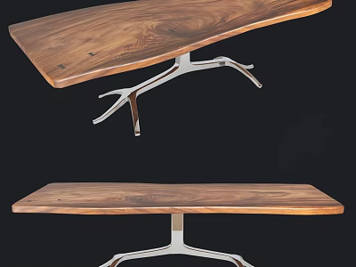 Modern Wooden Dining Table With Natural Wood Grain And Metal Legs Design 3d model
