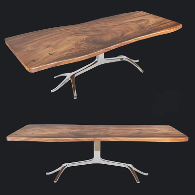 Modern Wooden Dining Table With Natural Wood Grain And Metal Legs Design 3d model