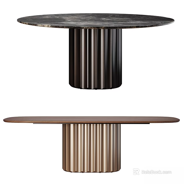 Modern Functional Table With Round Tabletop And Fluted Column Base Design 3d model 