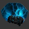 Sci Fi Character 3D Model With Black Suit Blue Glowing Lines Head Antennae And Cape