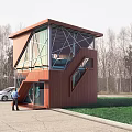 Modern Detached Villa With Wooden Exterior Large Glass Windows Geometric Roof And Surrounding Trees
