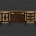 Ornate Wooden Desk With Green Top Gold Accents Intricate Drawers And Classic Design