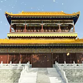 Traditional Chinese Ancient Architecture With Double Layered Yellow Roof Red Wooden Structure And White Balustrades