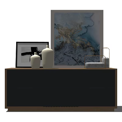 Modern Entryway Console Table With White Vases Framed Art And Decorative Items 3d model