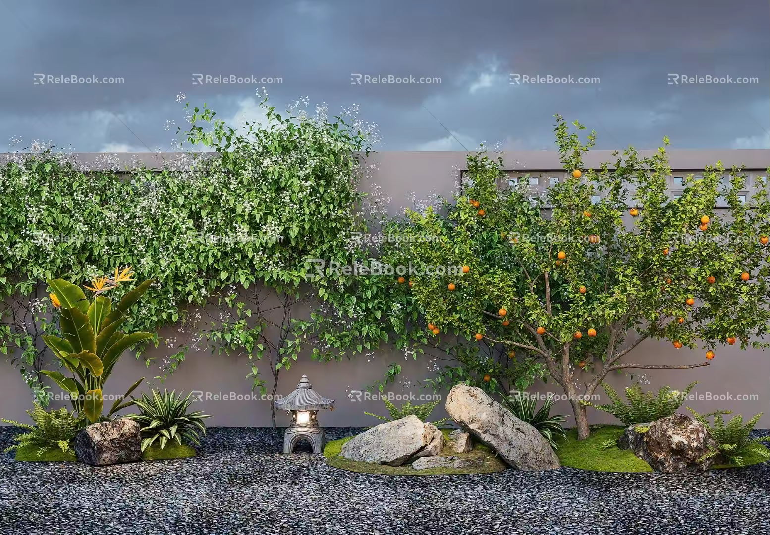 Landscape Styling Tree Pomegranate Tree Vine Climbing Vine Landscape Stone 3d model