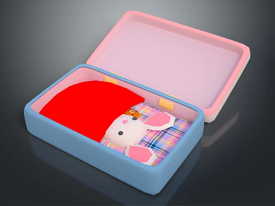 Cute Game And Movie Character With Red Hat In Blue Box And Plaid Pillow 3d model
