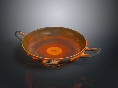 Carved Ancient Ceramic Bowl With Decorative Handles And Intricate Patterns 3d model