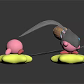 Pink Cartoon Characters On Yellow Star Bases With Wooden Barrel And Umbrella