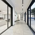 Modern Furniture Showroom Interior With Beige Sofa Black Chair Digital Screen And Glass Doors