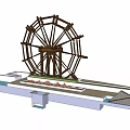 Wooden Waterwheel Garden Ornament With Water Feature And Platform Structure
