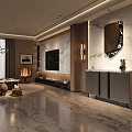 Modern Living Room With Wooden Hand Shaped Chair And Marble Decorative Panel